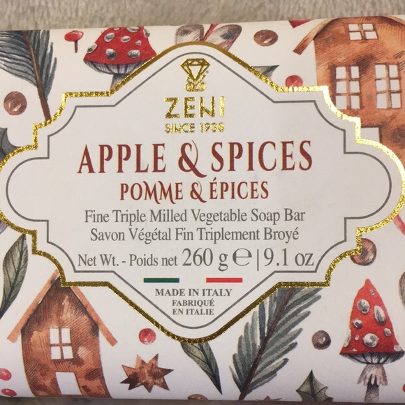 Zeni Italian Apple & Spices Scented Large Soap Bar cute Christmas Wrap NWT 9.1oz - Picture 2 of 13